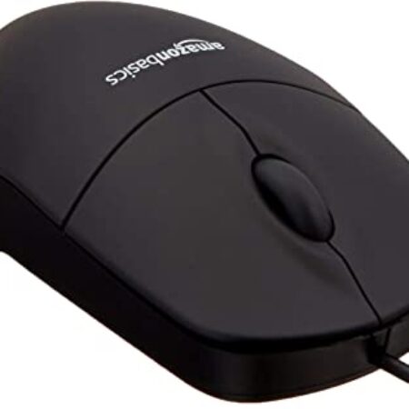Amazon Basics 3-Button Wired USB Computer Mouse, Black
